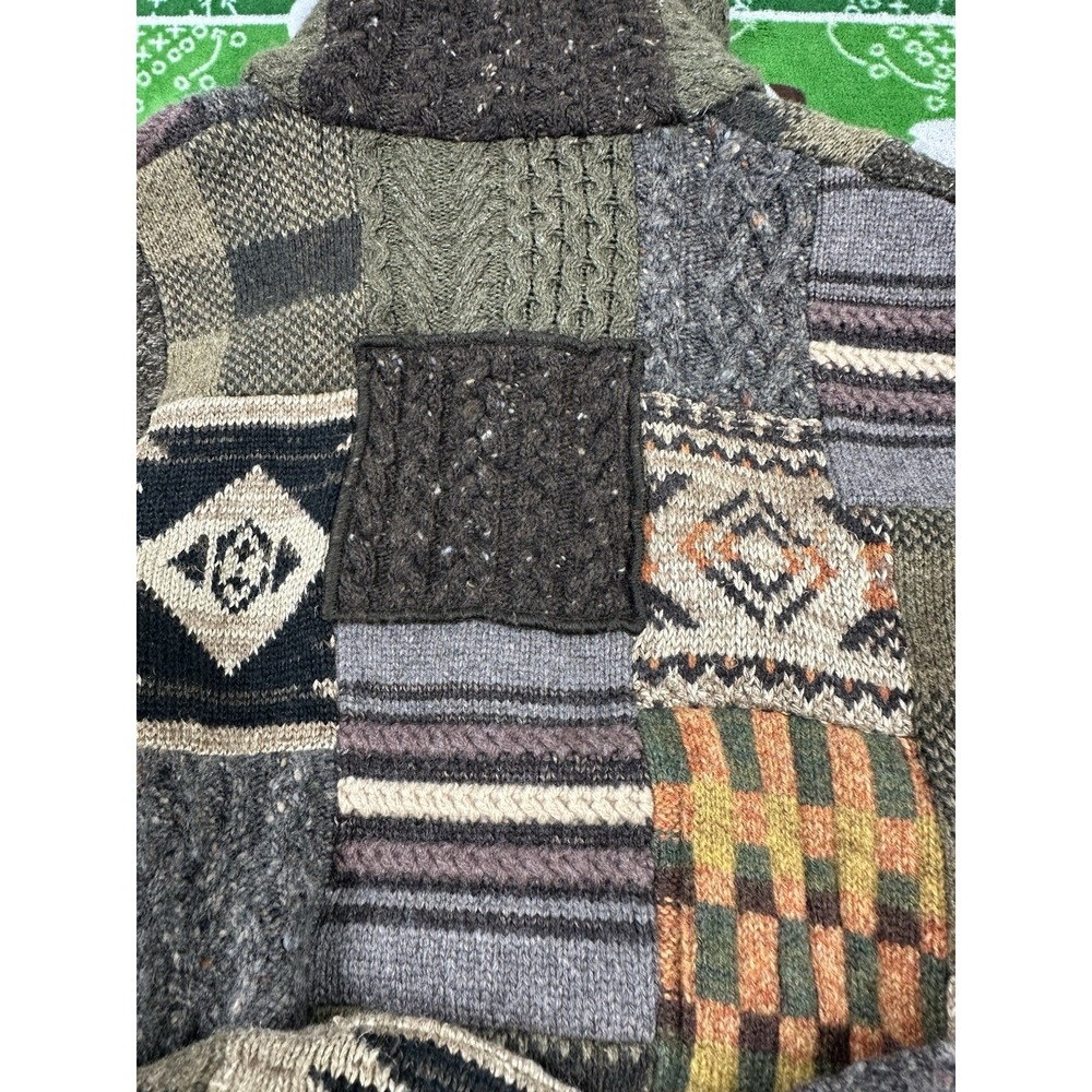 RRL Ralph Lauren Green Wool Linen Patchwork Men's Heavy Cardigan Size XXS NWT‎ - Picture 9 of 9